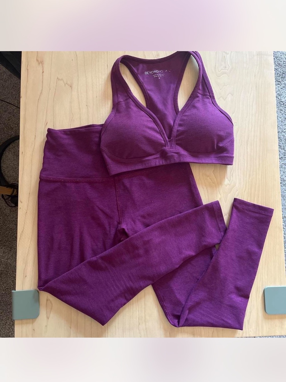 Beyond Yoga Set - Plum Racerback Sports Bra & High-Waist Leggings